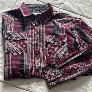 BKE Maroon Plaid Long Sleeve Shirt Large